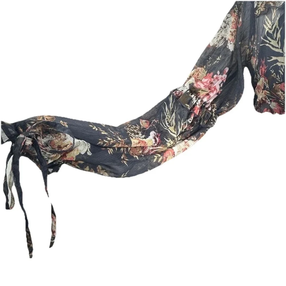 Cottagecore Midi Dress Blue Romantic Chiffon Boho Sheer Fairycore Floral 8 ASOS - Picture 5 of 11
